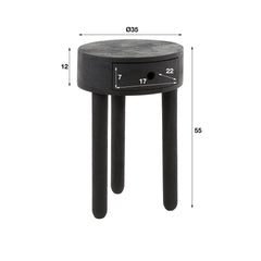 Nachtkastje met 1 lade Round Full Wood - 35x35x55 cm - Zwart - Acacia