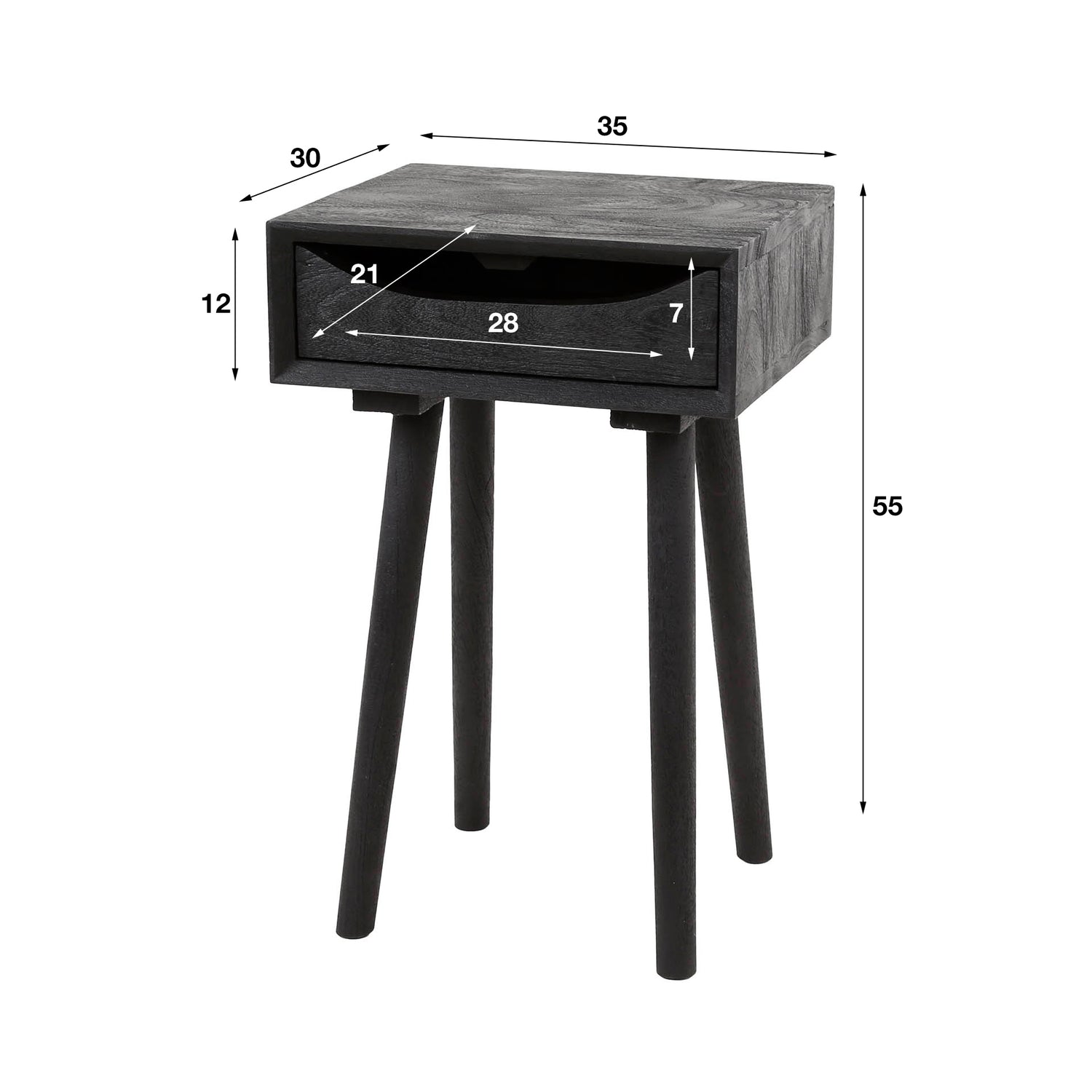 Nachtkastje 1L Sleek Wood Inlay - 35x30x55 cm - Zwart - Acacia