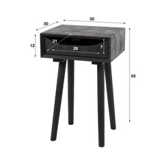 Nachtkastje 1L Sleek Wood Inlay - 35x30x55 cm - Zwart - Acacia