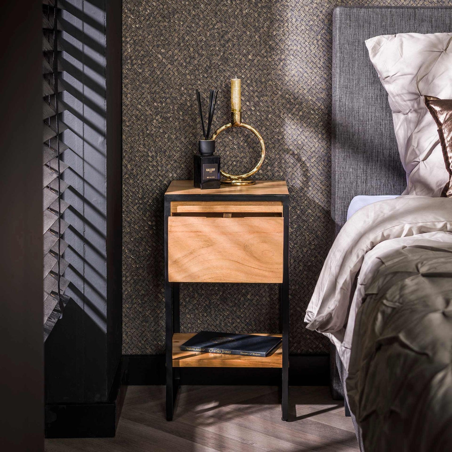 Nachtkastje met 1 lade XS Straight Wood - 30x30x55 cm - Naturel - Acacia