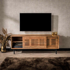TV-meubel 2 Deuren Slide - 135x40x53 cm - Naturaal - Acacia