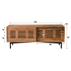 TV-meubel 2 Deuren Slide - 135x40x53 cm - Naturaal - Acacia