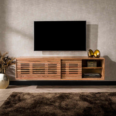 TV-meubel Zwevend 2 Deuren Slide - 150x40x37 cm - Naturel - Acacia