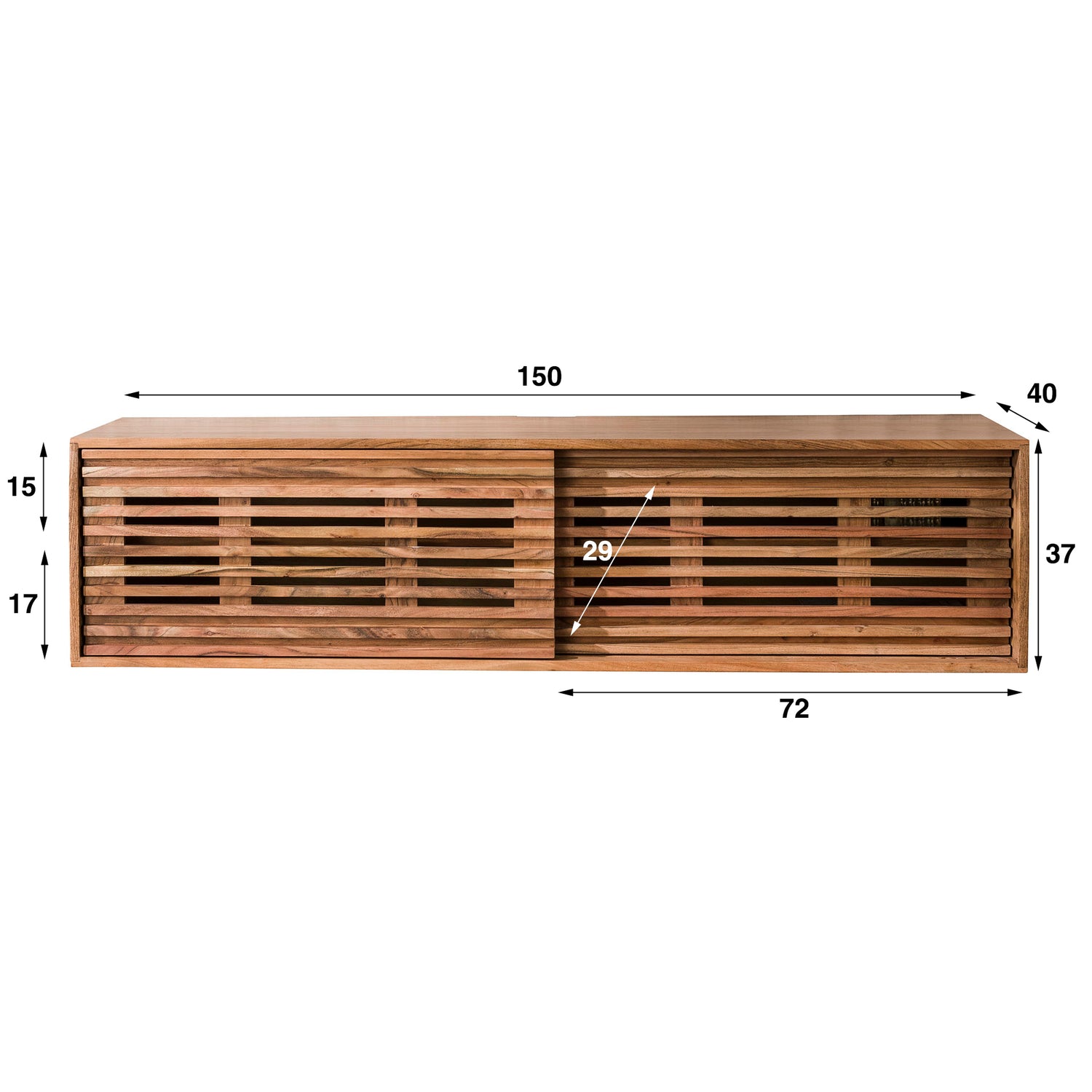 TV-meubel Zwevend 2 Deuren Slide - 150x40x37 cm - Naturel - Acacia