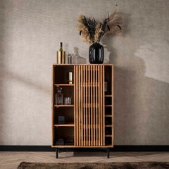 Wijnkast 1 Deur Slide - 80x43x122 cm - Naturel - Acacia