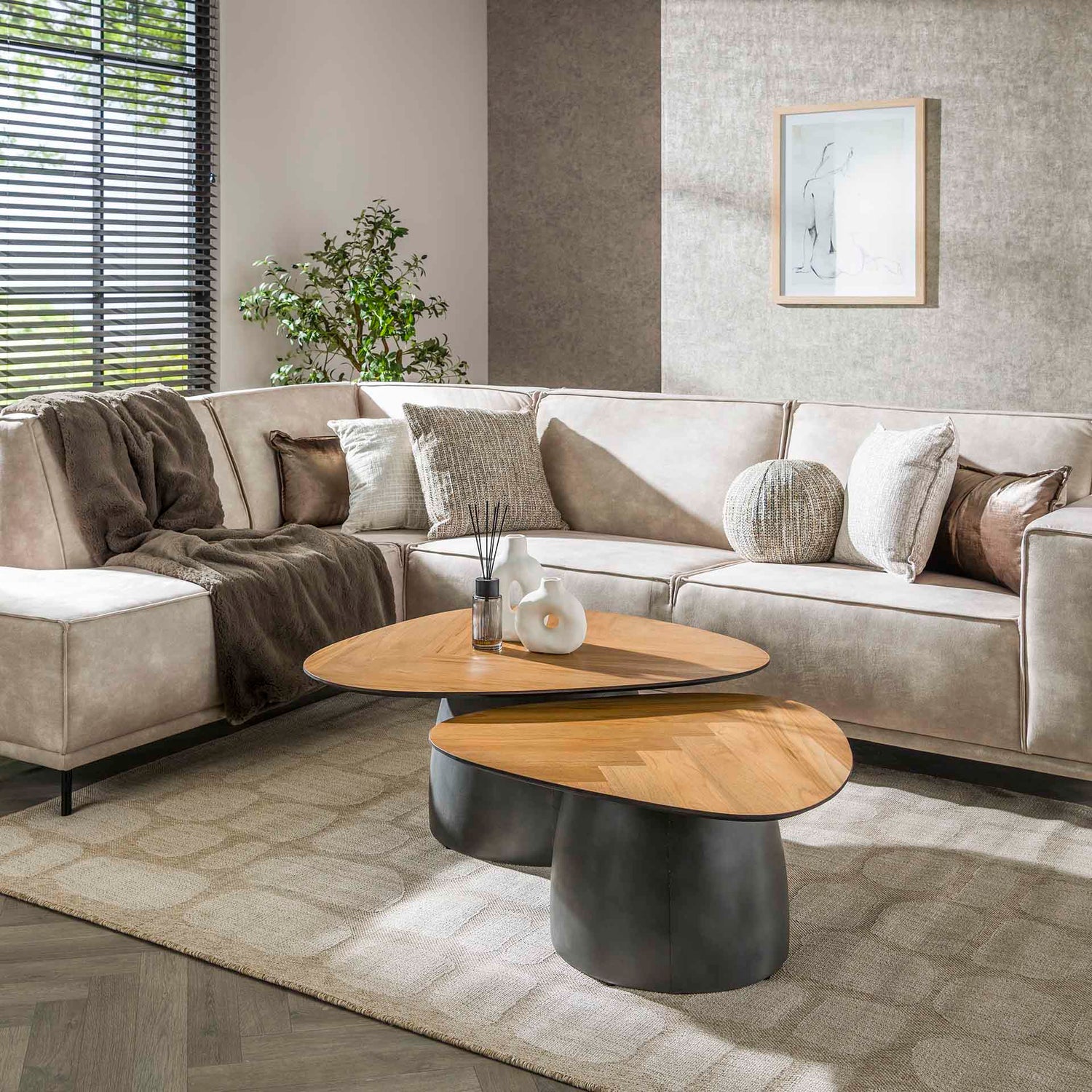 Salontafel Infinite - Set van 2 - 90x75x40 cm - Gerecycled Teakhout Fineer