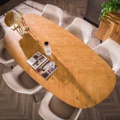 Eettafel Organisch - 215x105x77 cm - Fineer - Gerecycled Teakhout