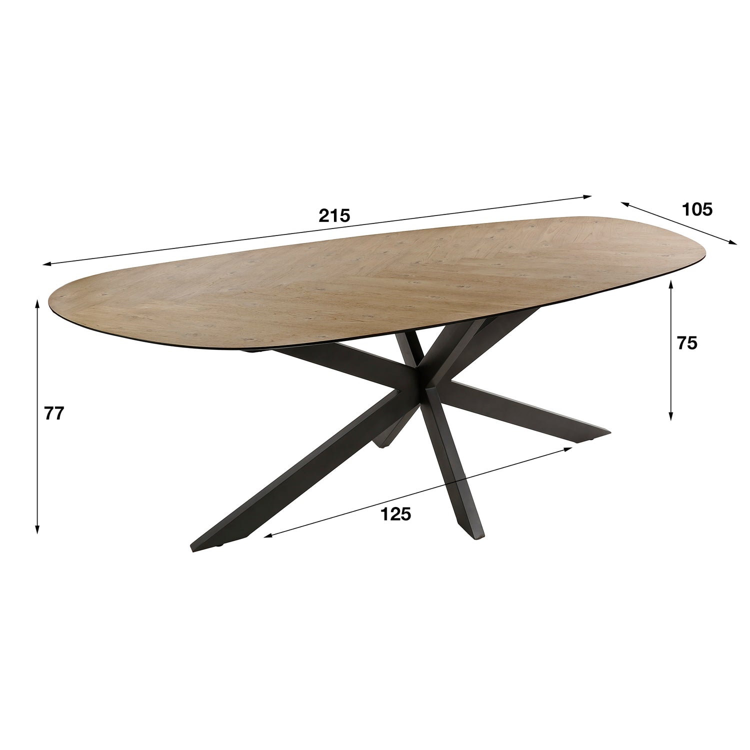 Eettafel Organisch - 215x105x77 cm - Fineer - Gerecycled Teakhout