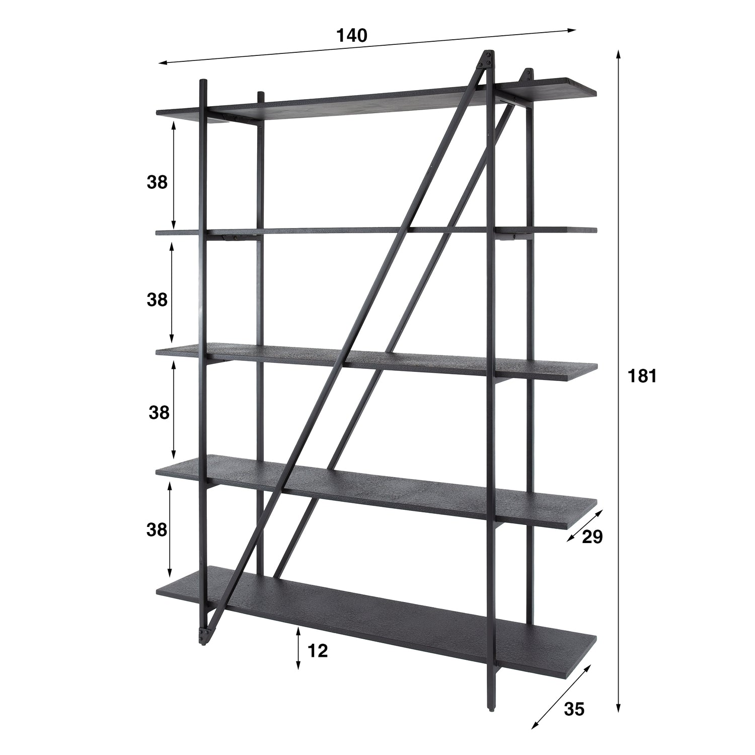 Wandrek met 5 laags Piega - 140x35x181 cm - Grijs