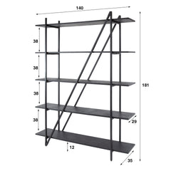 Wandrek met 5 laags Piega - 140x35x181 cm - Grijs