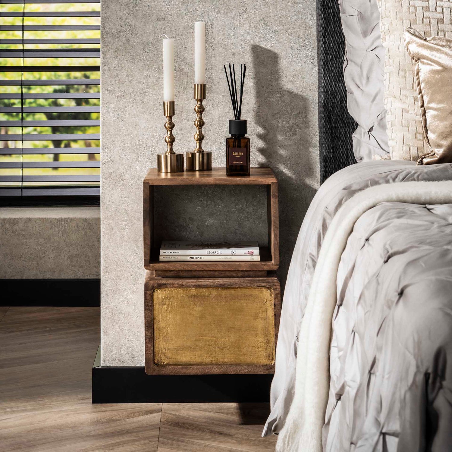 Nachtkastje 1L XS Brass - 30x30x42 cm - Zandkleur - Mango