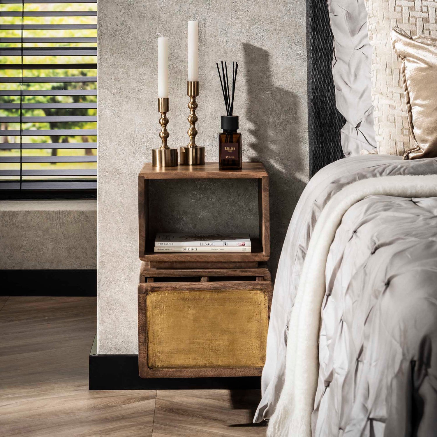 Nachtkastje 1L XS Brass - 30x30x42 cm - Zandkleur - Mango
