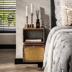 Nachtkastje 1L XS Brass - 30x30x42 cm - Zandkleur - Mango