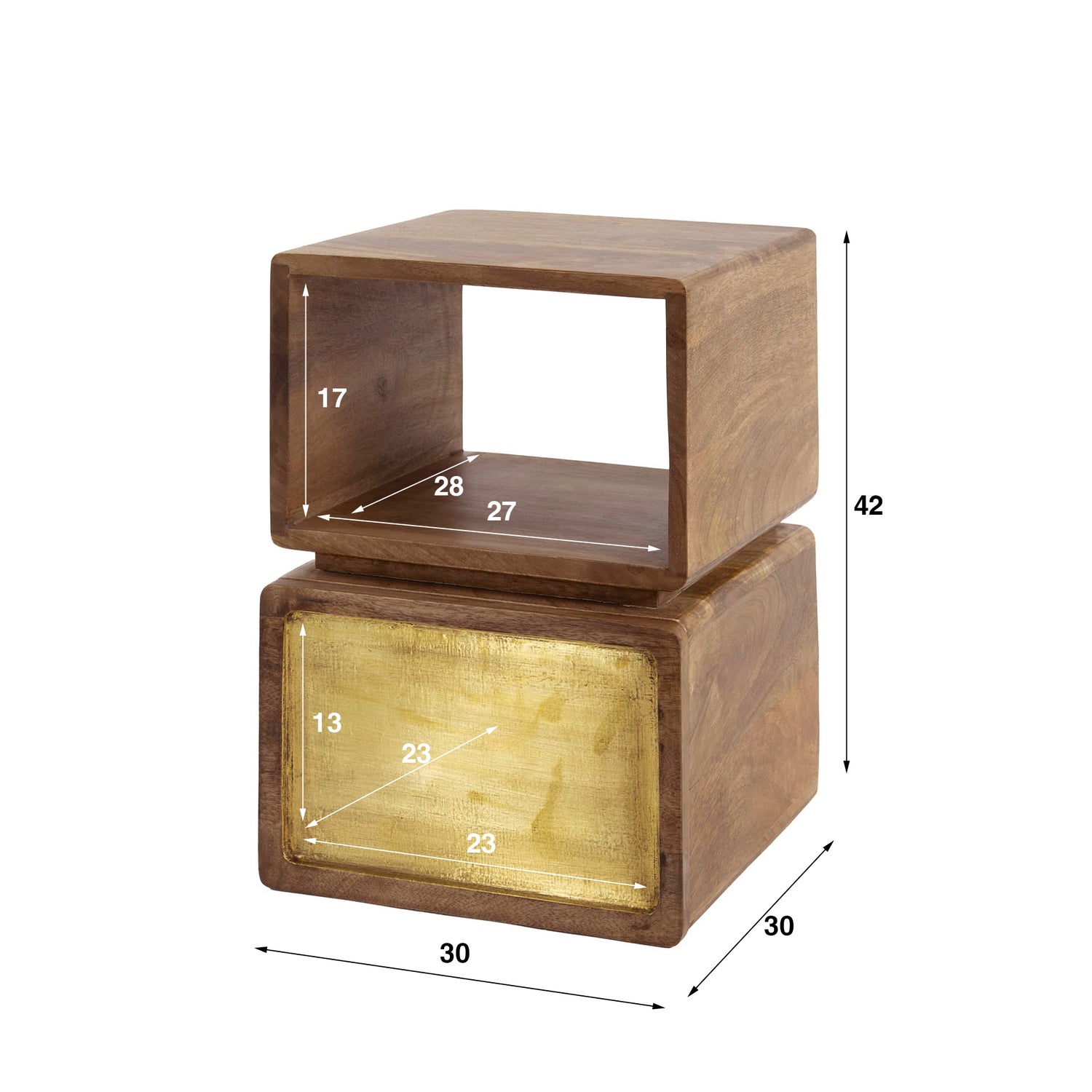 Nachtkastje 1L XS Brass - 30x30x42 cm - Zandkleur - Mango