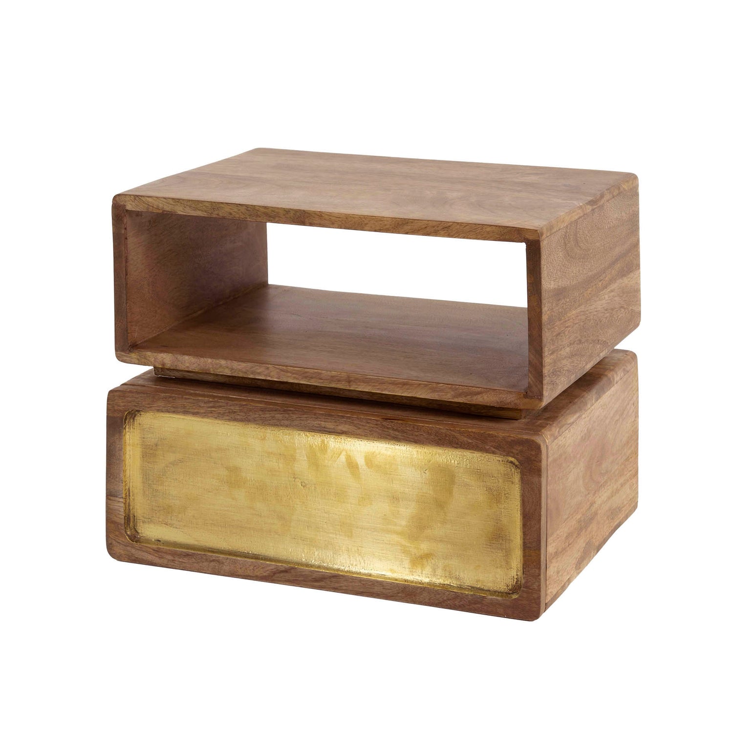 Nachtkastje met 1 lade brass - 40x30x32 cm - Zandkleur - Mango