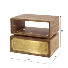 Nachtkastje met 1 lade brass - 40x30x32 cm - Zandkleur - Mango