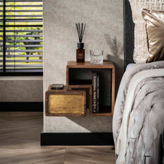 Nachtkastje Brass - Set van 2 - 41x30x30 cm - Zandkleur - Mango