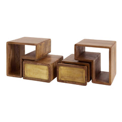 Nachtkastje Brass - Set van 2 - 41x30x30 cm - Zandkleur - Mango