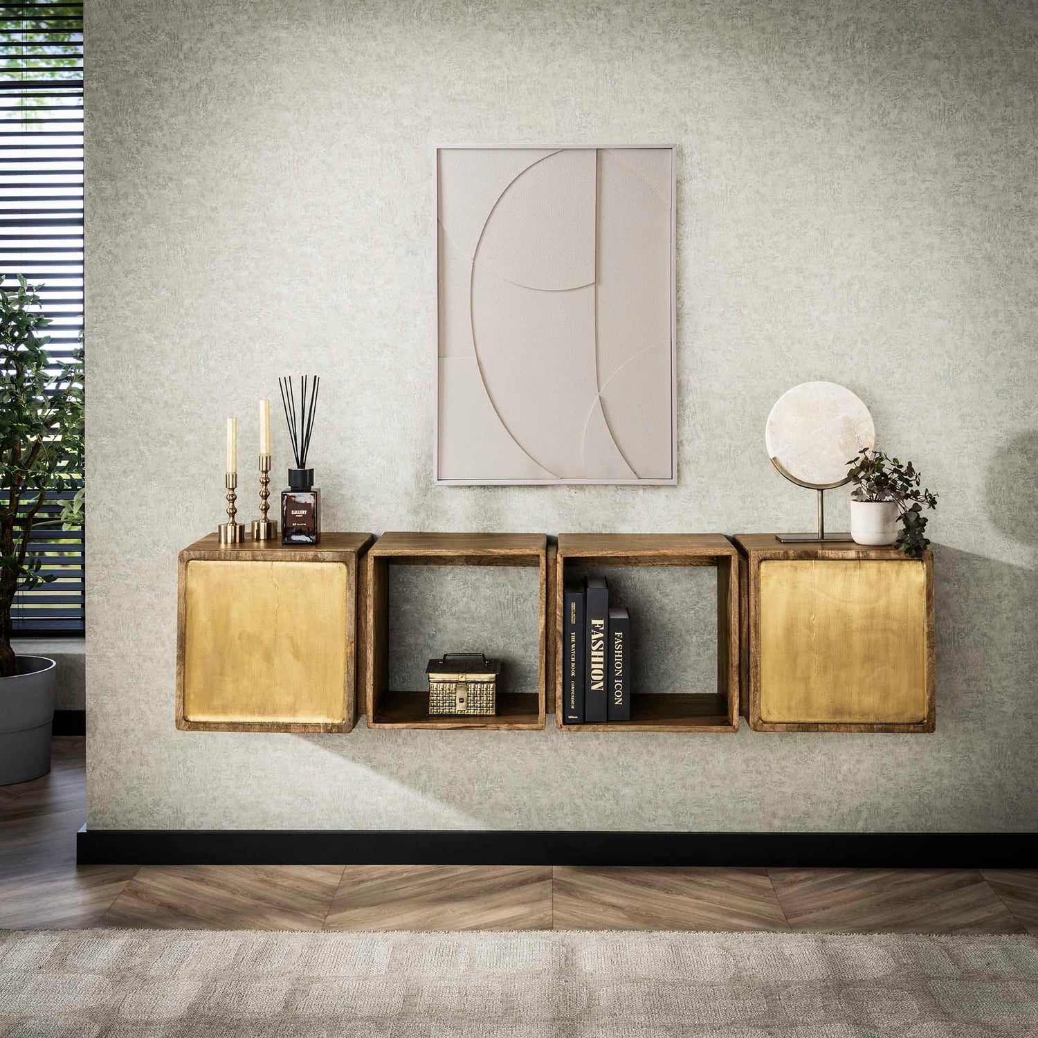 Dressoir 2D Brass - 169x36x41 cm - Zandkleur - Mango