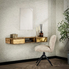 Kaptafel met 2 lampen Brass - 123x30x15 cm - Zandkleur - Mango