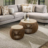 Salontafel Nuovo Curve Travertin - Set van 2 - 75x75x40 cm - Zandkleur - Mango