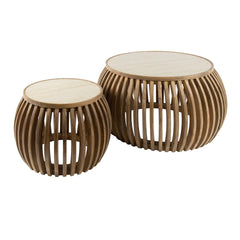 Salontafel Nuovo Curve Travertin - Set van 2 - 75x75x40 cm - Zandkleur - Mango