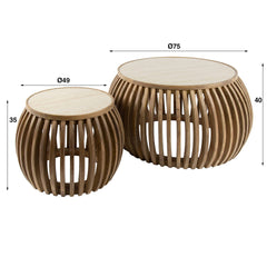 Salontafel Nuovo Curve Travertin - Set van 2 - 75x75x40 cm - Zandkleur - Mango