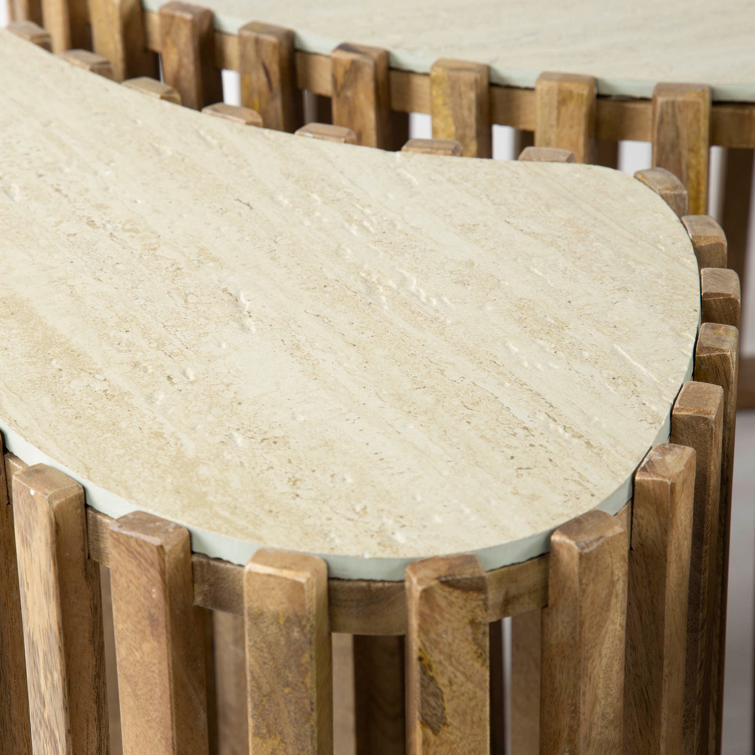 Salontafel Nuovo Niervormig Travertin - Set van 3 - 90x52x40 cm - Zandkleur - Mango
