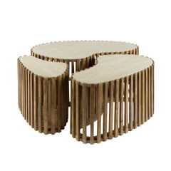 Salontafel Nuovo Niervormig Travertin - Set van 3 - 90x52x40 cm - Zandkleur - Mango
