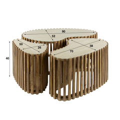 Salontafel Nuovo Niervormig Travertin - Set van 3 - 90x52x40 cm - Zandkleur - Mango