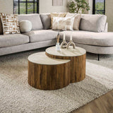 Salontafel Nuovo halfrond travertin - Set van 2 - 60x60x40 cm - Zandkleur - Mango