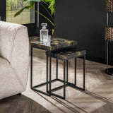 Bijzettafel Rechthoekig - Set van 2 - 47x34x56 cm - Black Gold - Teakhout