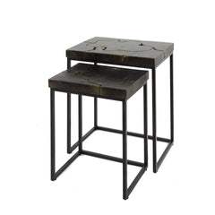 Bijzettafel Rechthoekig - Set van 2 - 47x34x56 cm - Black Gold - Teakhout