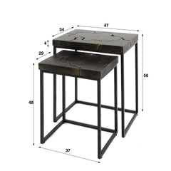 Bijzettafel Rechthoekig - Set van 2 - 47x34x56 cm - Black Gold - Teakhout