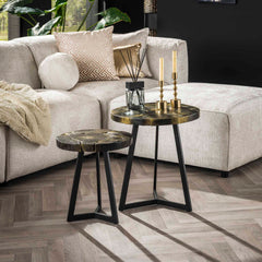 Salontafel Black & Gold Rond - Set van 2 - 50x50x54 cm - Black & Gold - Teak