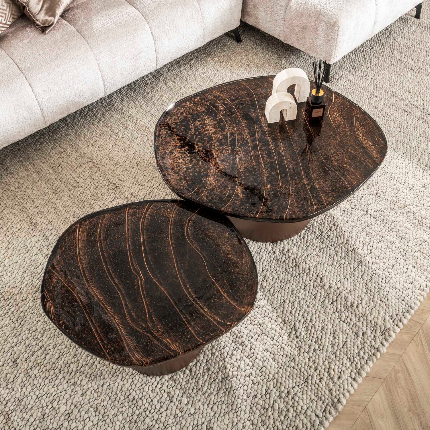 Salontafel Eclipse - Set van 2 - 80x70x40 cm - Antiek Koper