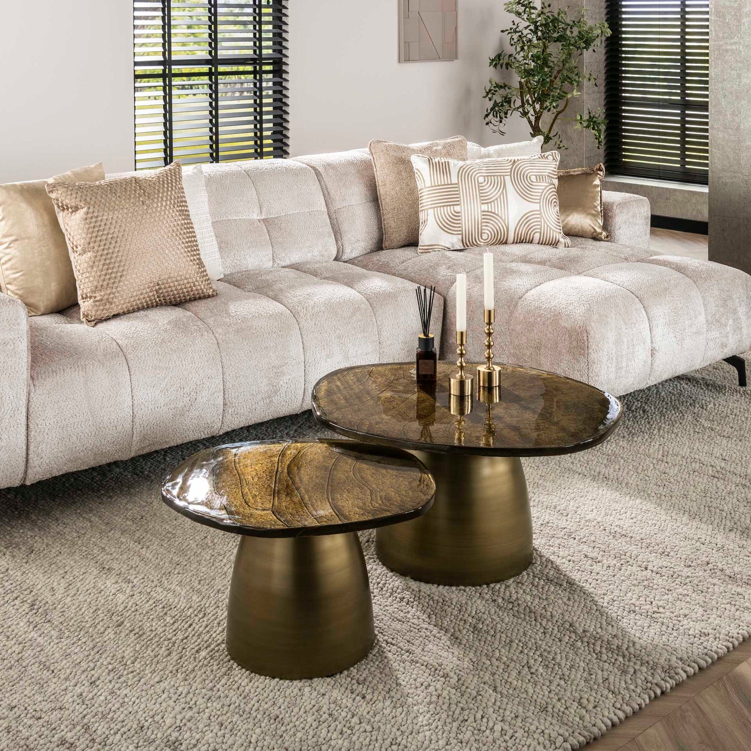 Salontafel Eclipse - Set van 2 - 80x70x40 cm - Antiek Goud