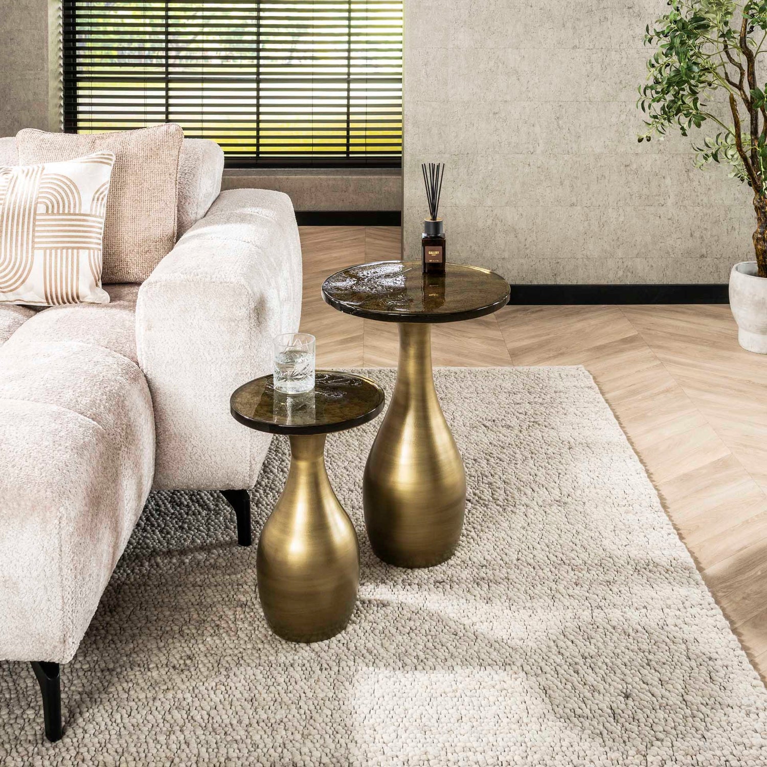Bijzettafel Eclipse Druppel M - 40x40x60 cm - Antiek Goud