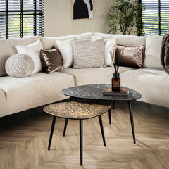 Salontafel Driehoekig Patina Metal - Set van 2 - 80x60x42 cm - Antiek - Brons Zilver