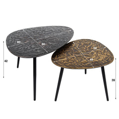 Salontafel Driehoekig Patina Metal - Set van 2 - 80x60x42 cm - Antiek - Brons Zilver
