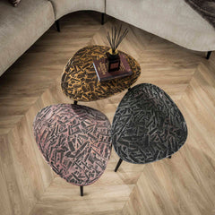 Salontafel Driehoekige Patina Metal - Set van 3 - 60x48x43 cm - Koper, Brons & Zilver - Antiek
