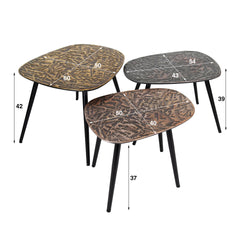 Salontafel Vierhoekig Patina Metal - Set van 3 - 60x50x42 cm - Koper Brons Zilver Antiek
