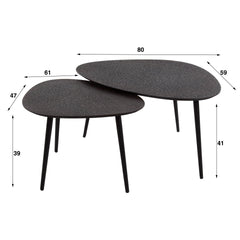 Salontafel Driehoekig Metallic - Set van 2 - 80x59x41 cm - Grijs