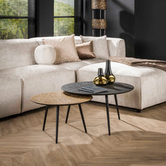 Salontafel rond metallic - Set van 2 - 74x74x40 cm - Grijs