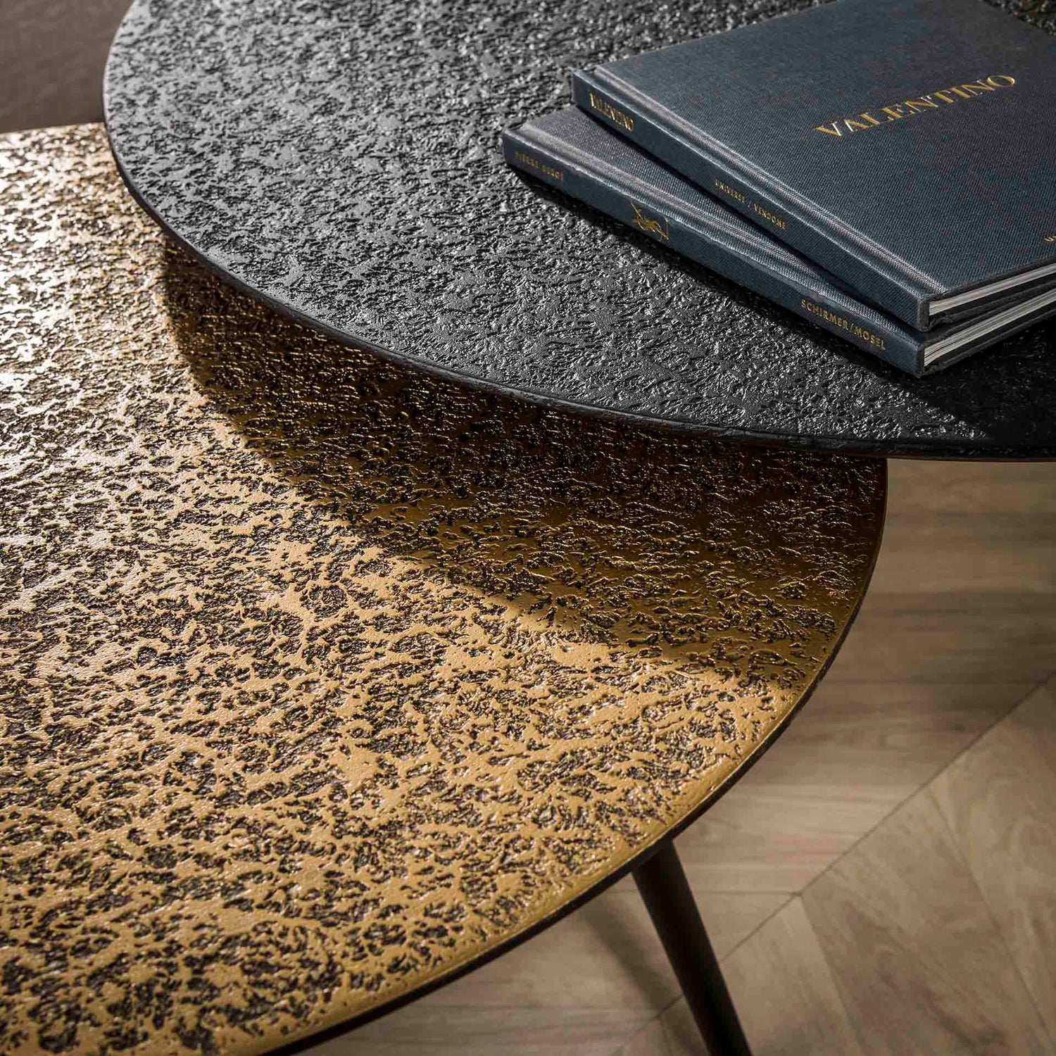 Salontafel rond metallic - Set van 2 - 74x74x40 cm - Grijs