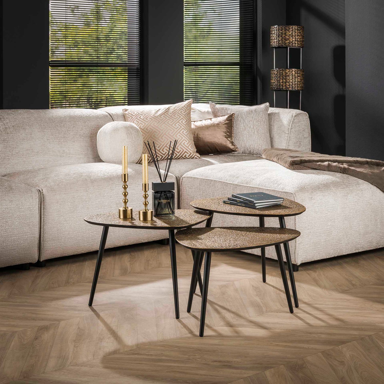 Salontafel Driehoekige Metallic - Set van 3 - 58x48x43 cm - Brons Antiek