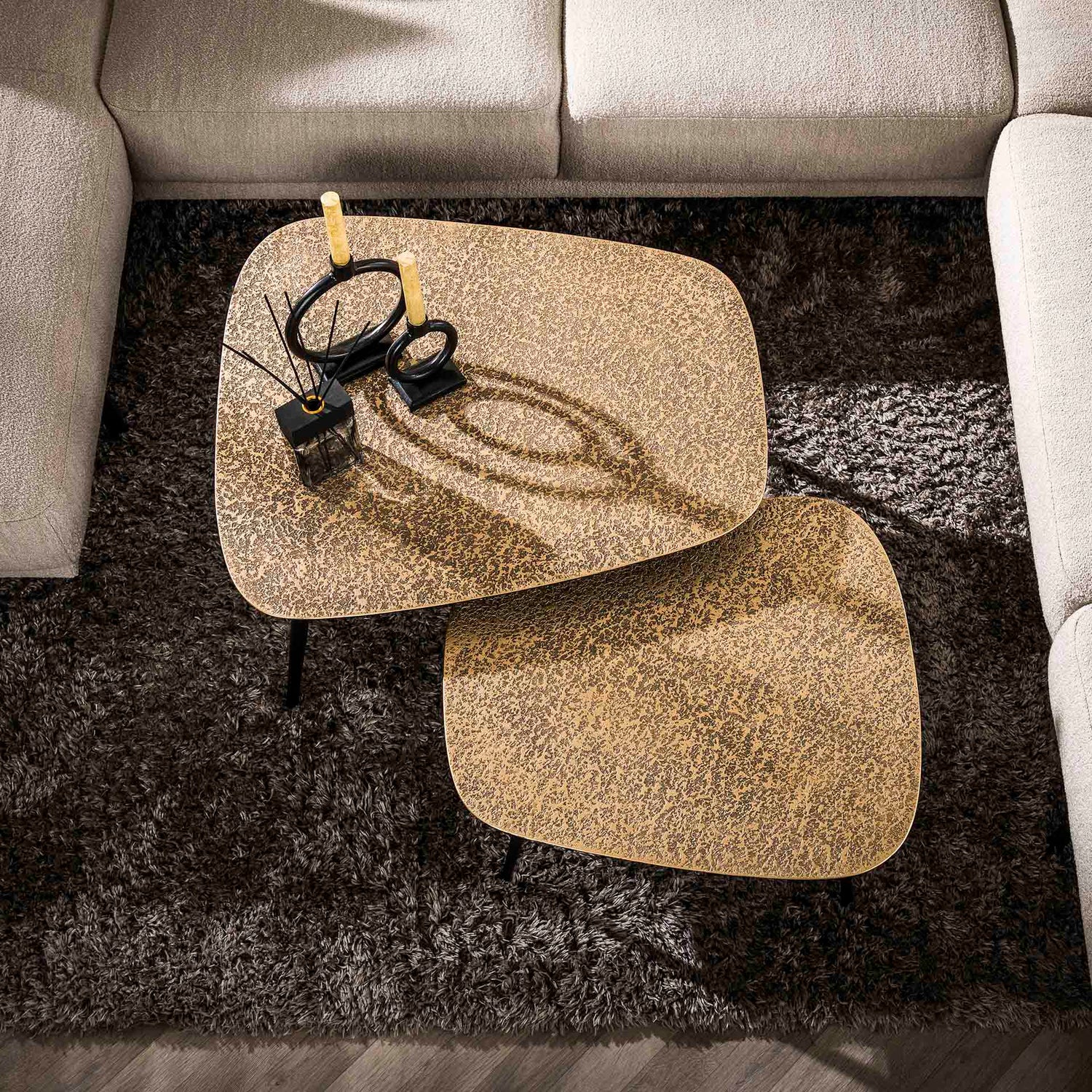 Salontafel XXL Metallic - Set van 2 - 80x70x42 cm - Brons Antiek