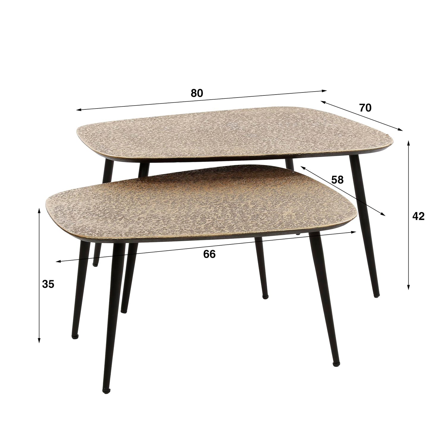 Salontafel XXL Metallic - Set van 2 - 80x70x42 cm - Brons Antiek