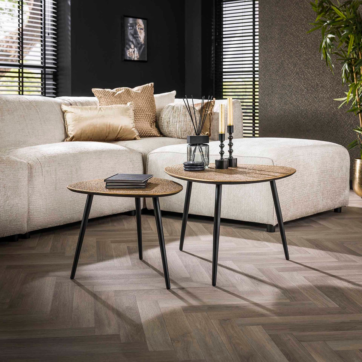 Salontafel Driehoekige Metallic - Set van 2 - 80x59x43 cm - Brons Antiek