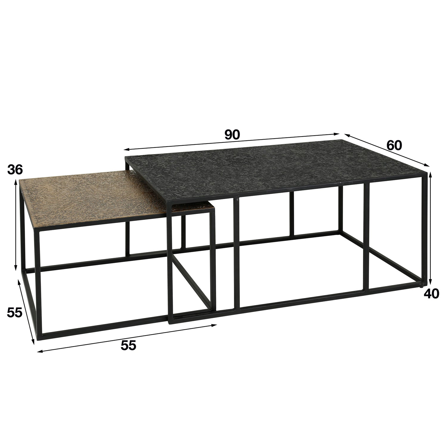 Salontafel Rechthoek - Set van 2 - 90x60x40 cm - Grijs - Iron Metallic